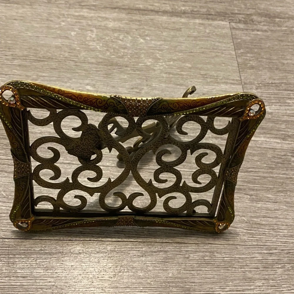 Stunning museum gold Frame with green enamel, light rust also has crystals.